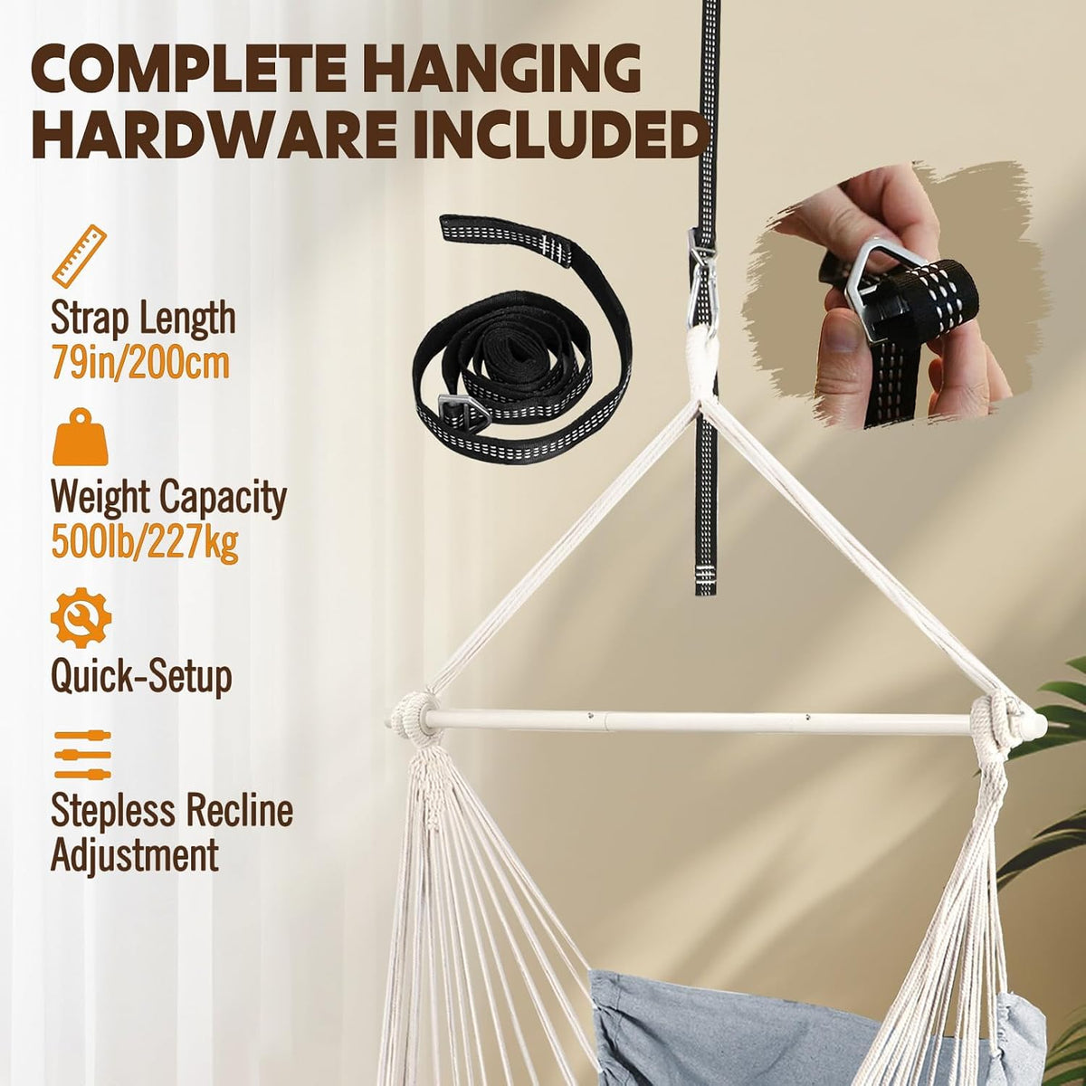 Chihee Hammock Chair Foot Rest 2 Cushions Max 500 lb Metal Spreader Bar