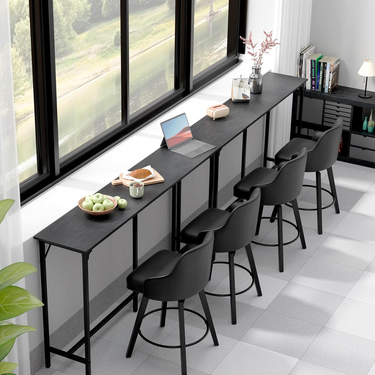 VINGLI 71 Inch Bar Table, Rectangular Counter Height Home Pub Table, Black