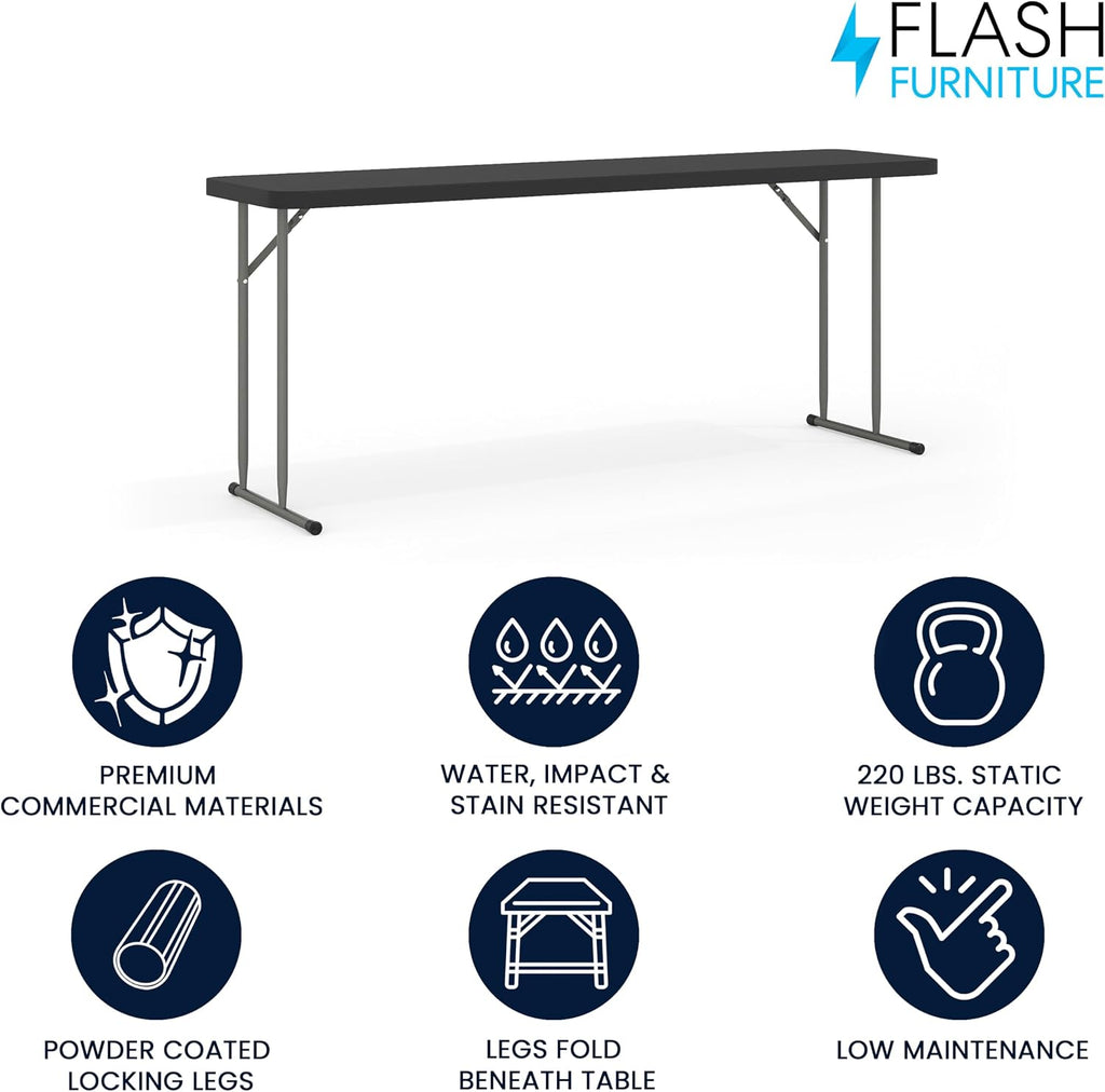 Flash Furniture 6 ft Plastic Folding Training Table, Black