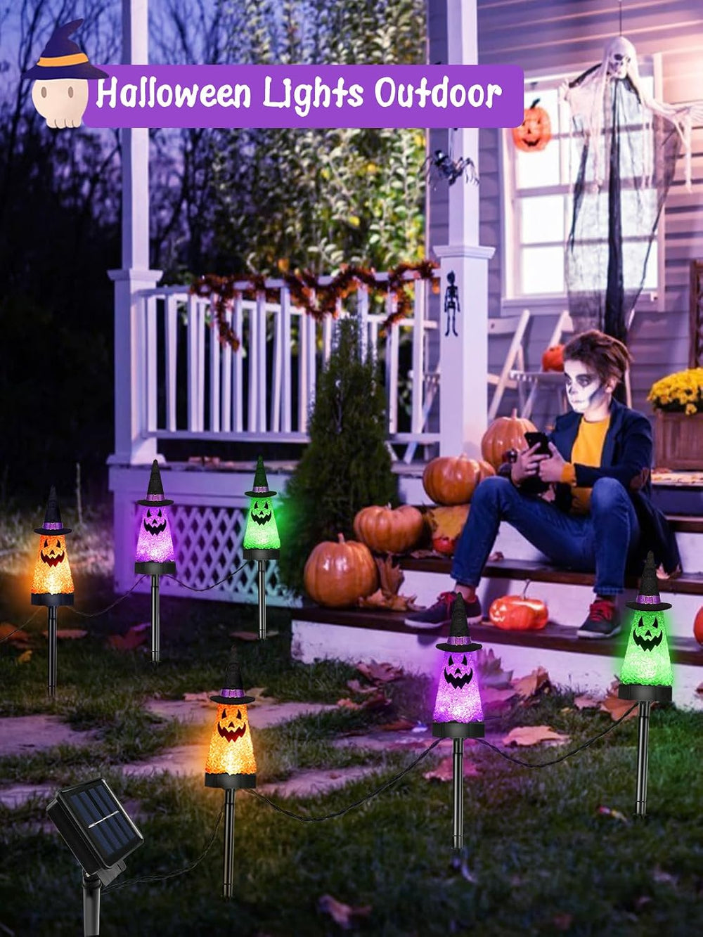 6 Pack Halloween Decorations Outdoor, Solar Ghost Pathway Lights Waterproof