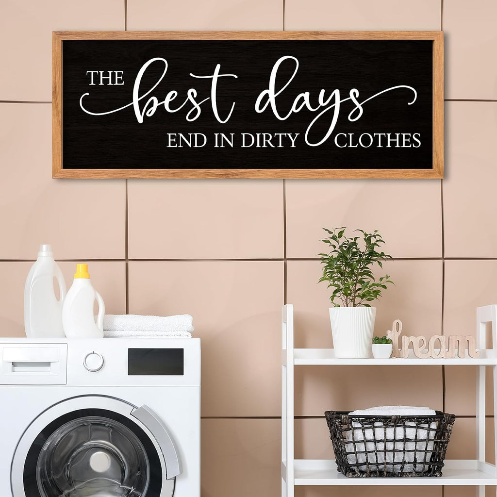 AuraPeak Laundry Room Decor Wall Art, Wood Black, 40"×15"