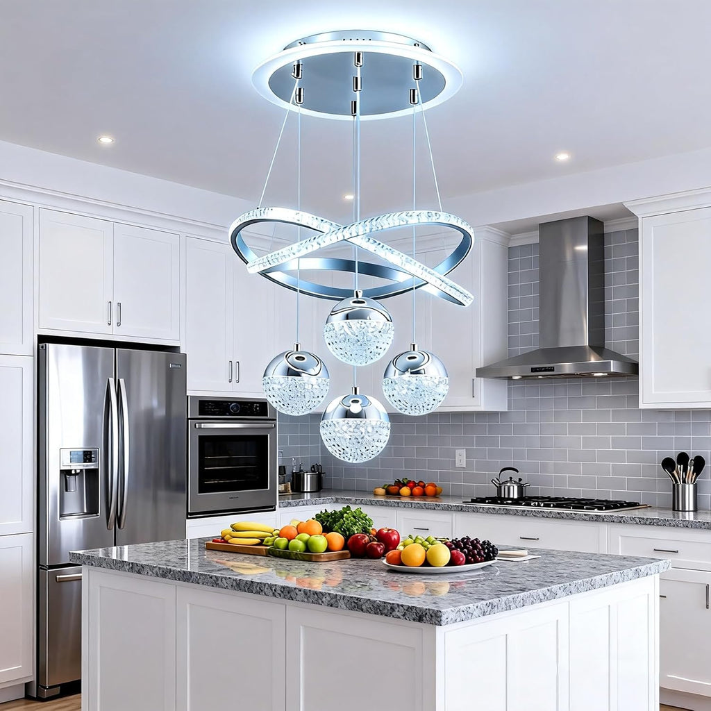 Modern Chrome LED Chandeliers, Pendant Dining Room Light Fixture