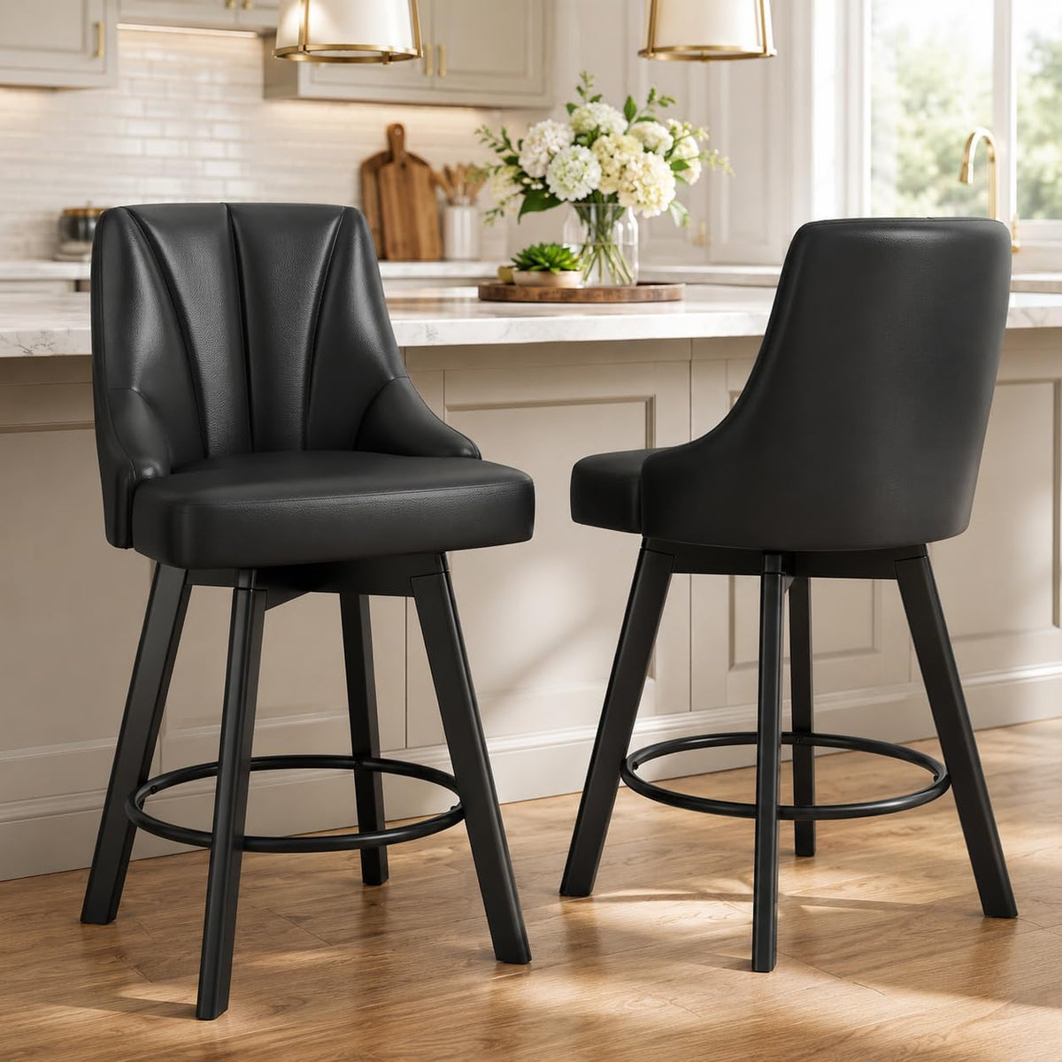 YaFiti 24" Swivel Counter Height Bar Stools Set of 2, Black