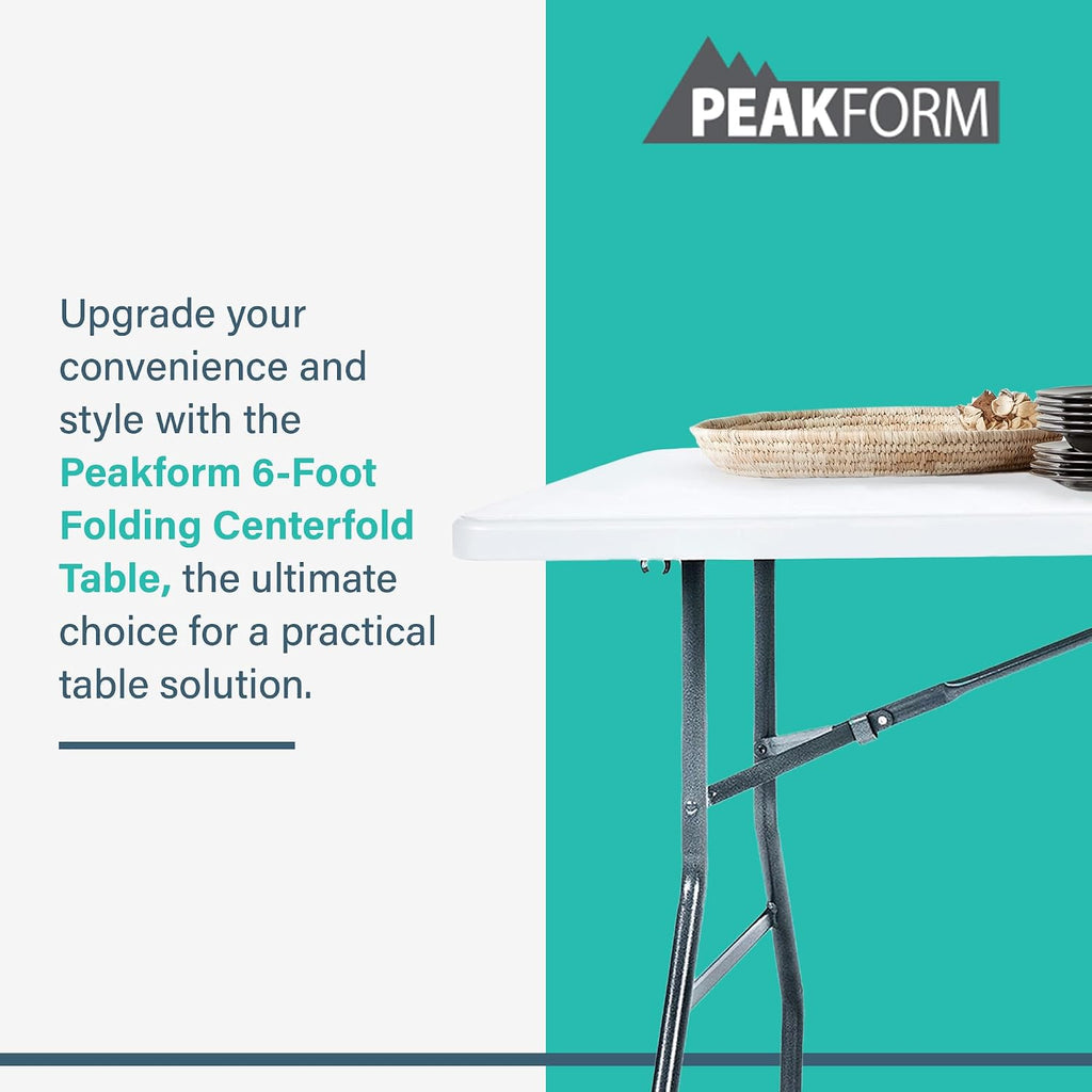 Peakform Multipurpose Banquet Fold-in-Half Table Lightweight Durable Desk with Secure Base for Indoor and Outdoor Events, 6 Foot, White