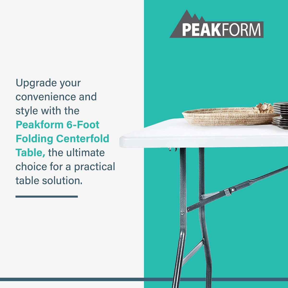 Peakform Multipurpose Banquet Fold-in-Half Table Lightweight Durable Desk with Secure Base for Indoor and Outdoor Events, 6 Foot, White