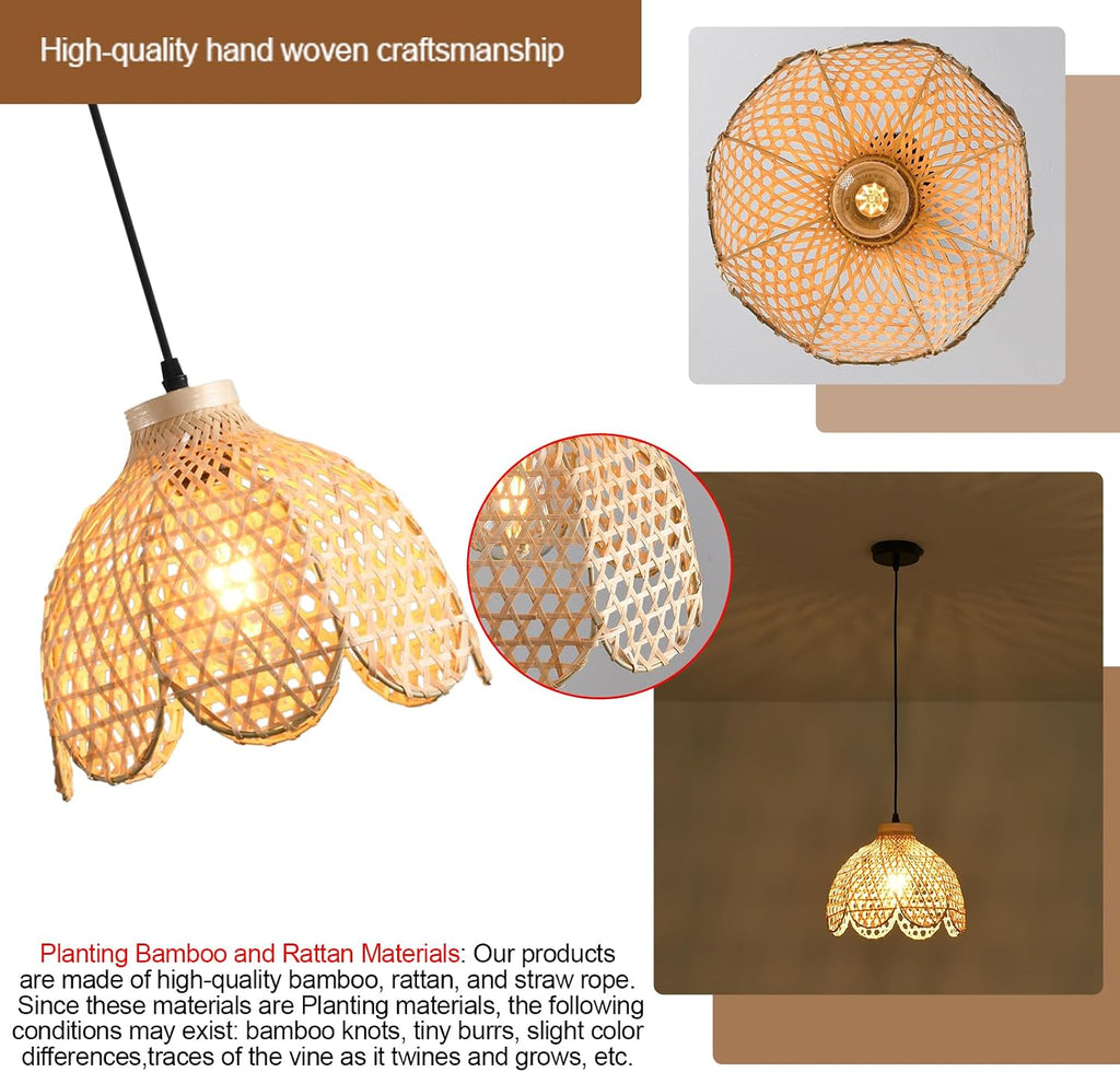 bamboo pendant light mini rattan chandelier, close-up detail