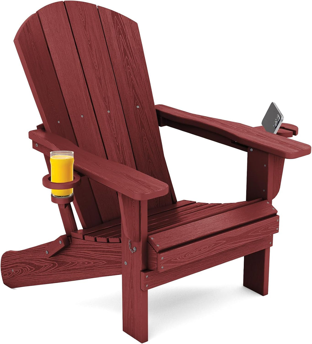 SERWALL Outdoor Adirondack Chairs with 2 Cup Holders,Foldable,Red