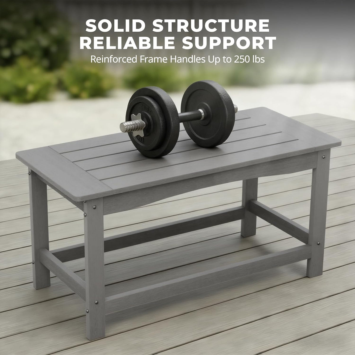 Outdoor Coffee Table, 35.4" x 17.5" All Weather Rectangle Patio Coffee Side Table for Garden Lawn Porch Poolside Balcony (Gray)
