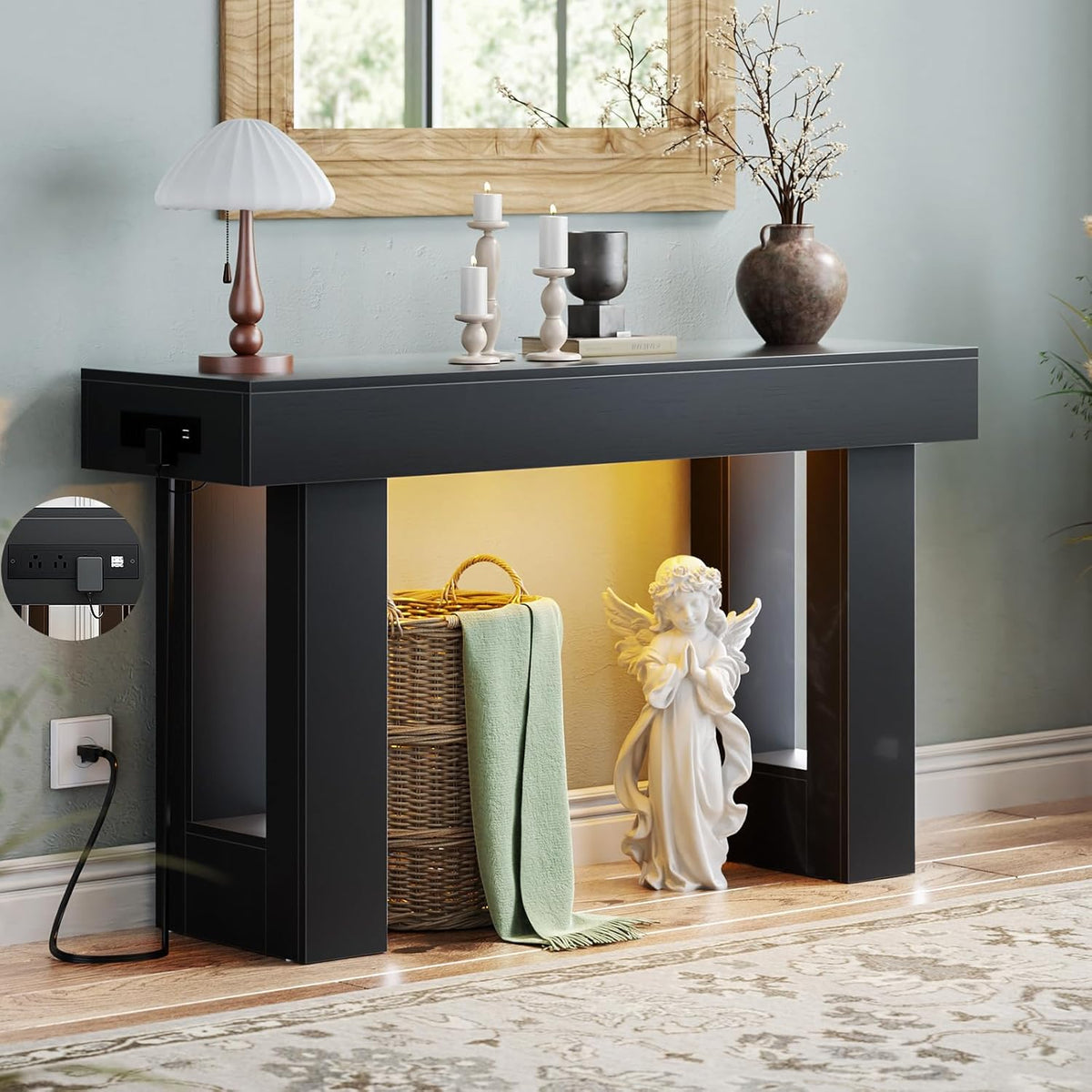 Unikito 47" Entryway Table with Sensor Light & AC Outlets with USB-C Ports