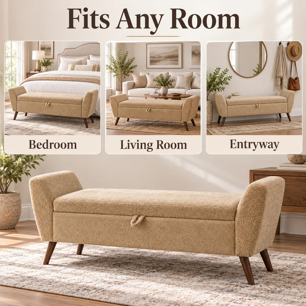 60 inchs Upholstered Storage Ottoman Bench, Coffee