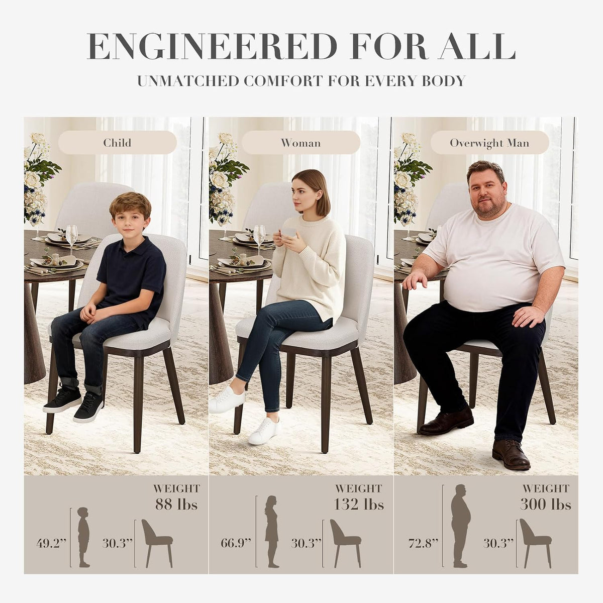 COLAMY Upholstered Dining Chairs Set of 6, Modern Kitchen Chairs with Back, Fabric Side Chair with Wood Legs for Dining Room Kitchen Restaurant, Beige