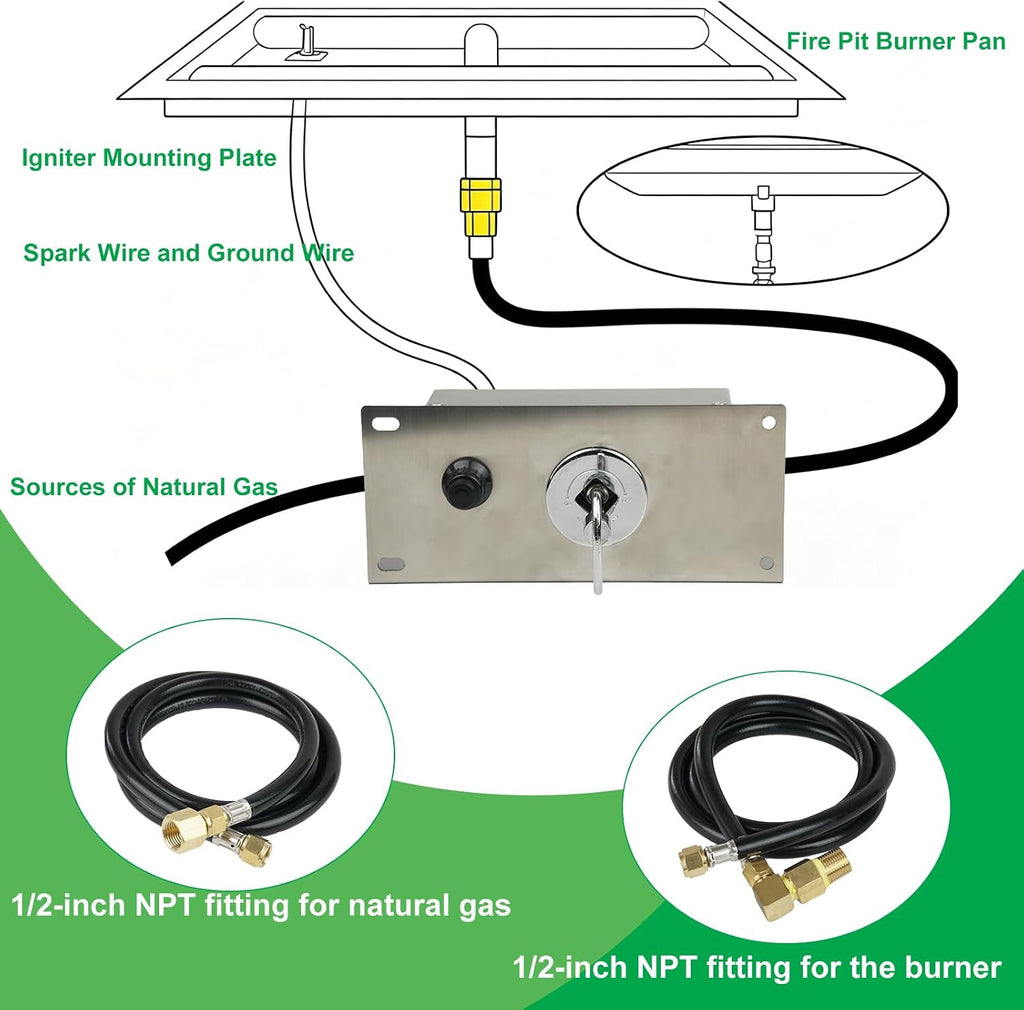 All-in-One Natural Gas Fire Pit Ignition System Kit, Outdoor DIY Fire Pit Accessory