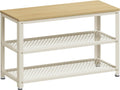 VASAGLE 3-Tier Shoe Rack, Storage Bench with Metal Mesh Shelves and Seat