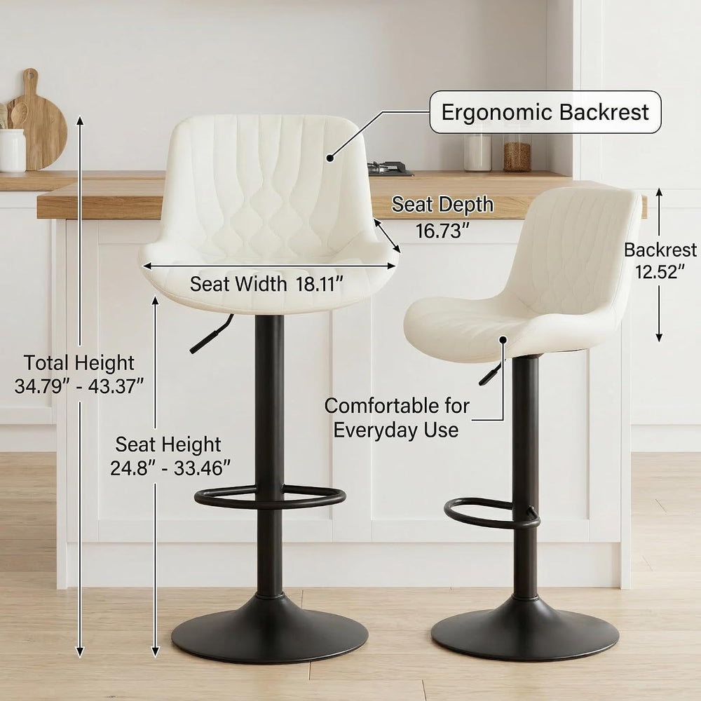 Adjustable Swivel Bar Stools Set of 4, Beige PU Leather Counter Height