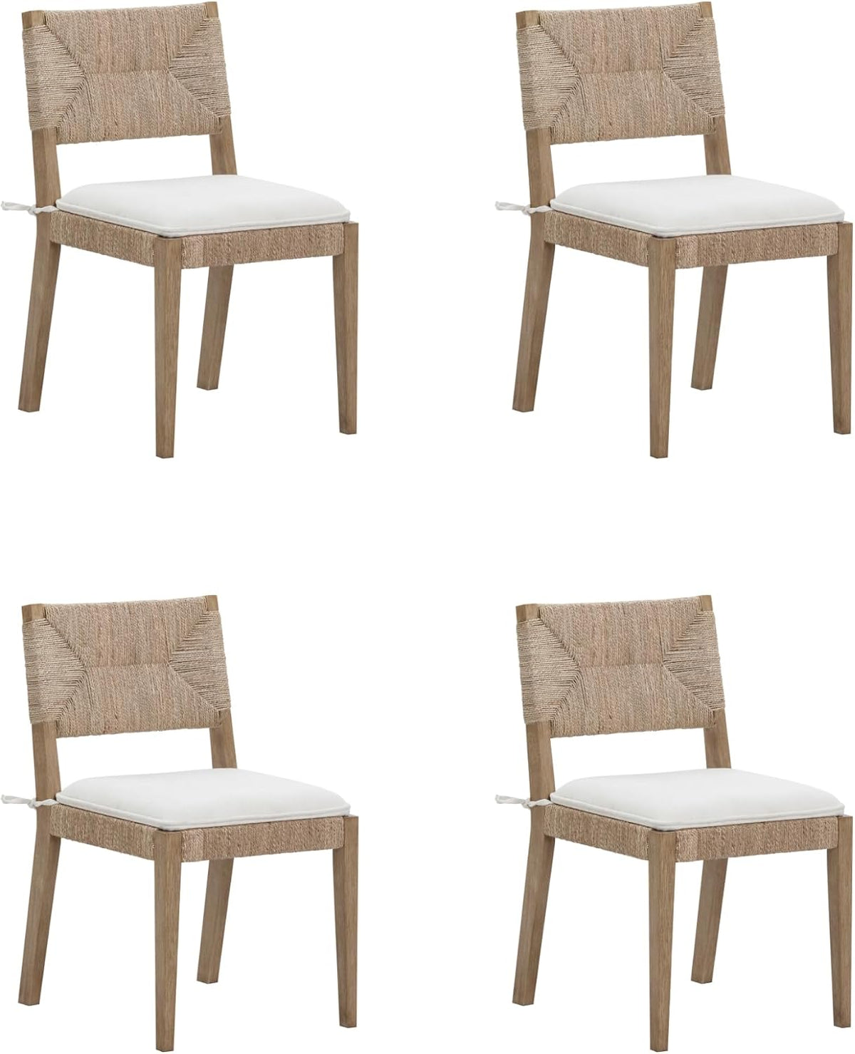 Beacon Boho Dining Chair Set of 4, Boucle Dining Chair with Seagrass Accent and Solid Wood Legs, Cream Boucle/Light Brown