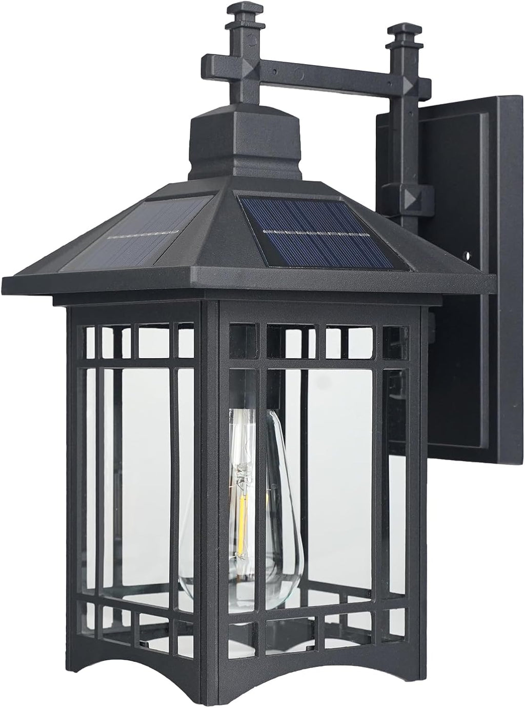 Solar Outdoor Wall Light，Exterior Lighting fixtures，Modern Black Exterior Light Fixture with Clear Glass Shade，Outdoor Solar Wall Lights Dusk to Dawn，for House Garage Doorway Patio