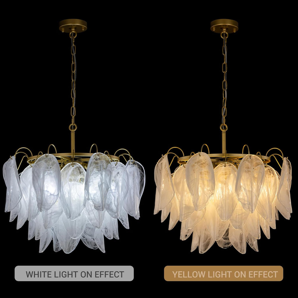 TOCHIC Gold Chandelier 22.8" Modern Cloud Glass Chandelier 6 Lights, 3-Tier