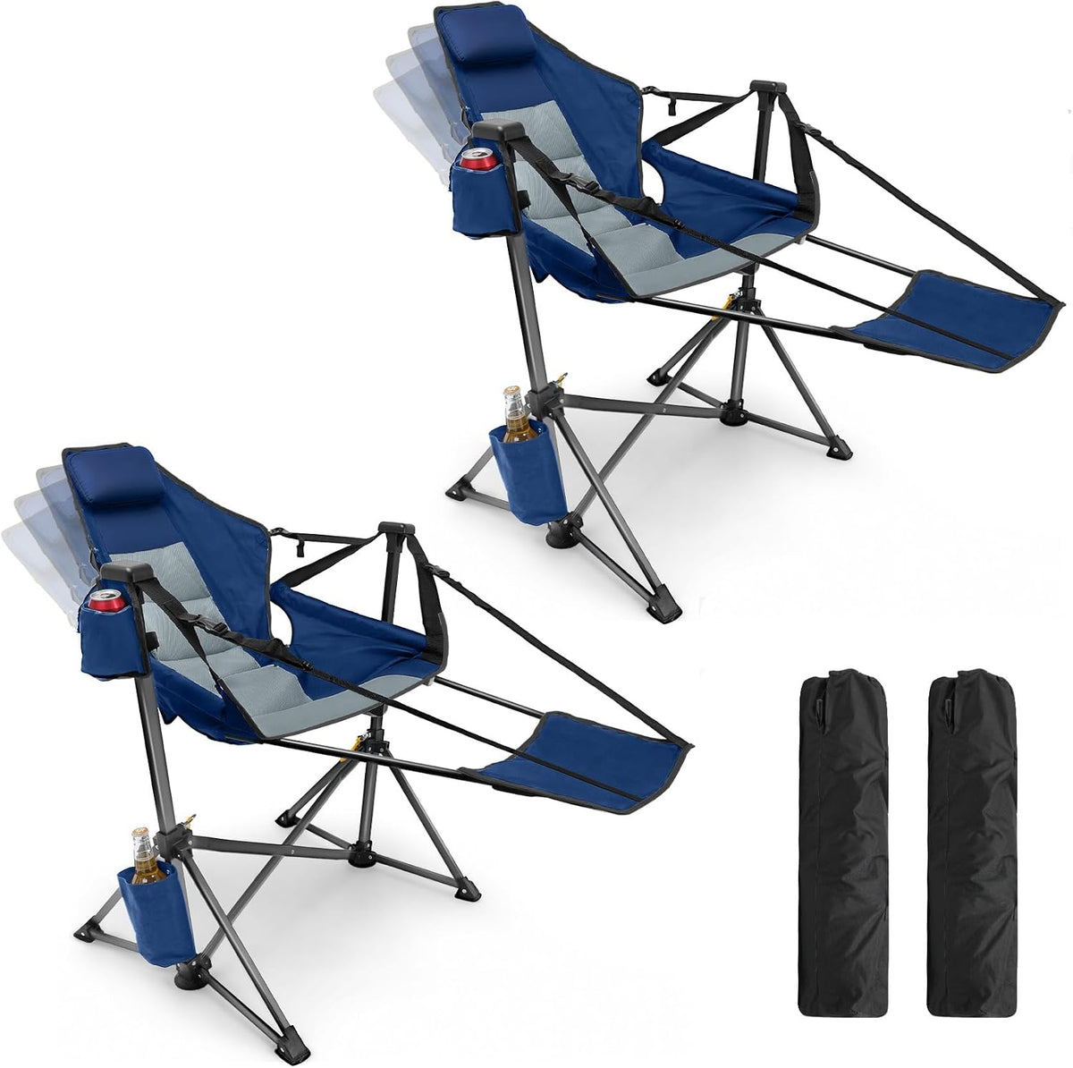 HOPERAN Hammock Camping Chair with Footrest 400lb Swing Chair, Blue 2 Pack