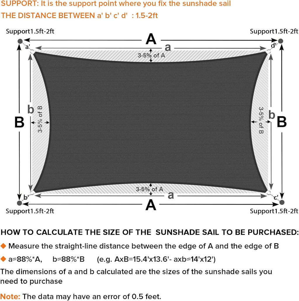Artpuch Sun Shade Sail 20'X20' Dark Grey Rectangle