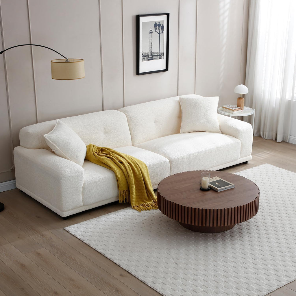 Round Coffee Table with Fluted Design, Walnut