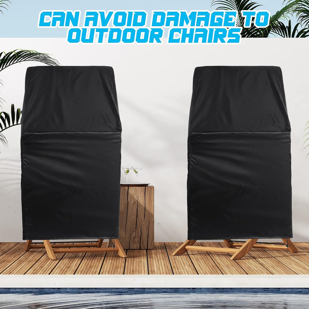 8 Pcs Black Outdoor Chair Cover Waterproof Stacking Patio Chair Cover