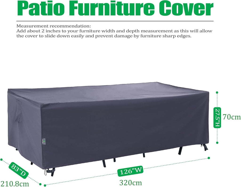 F&J Outdoors Large Patio Furniture Covers, Grey, 126"W x 83"D x 27.5"H
