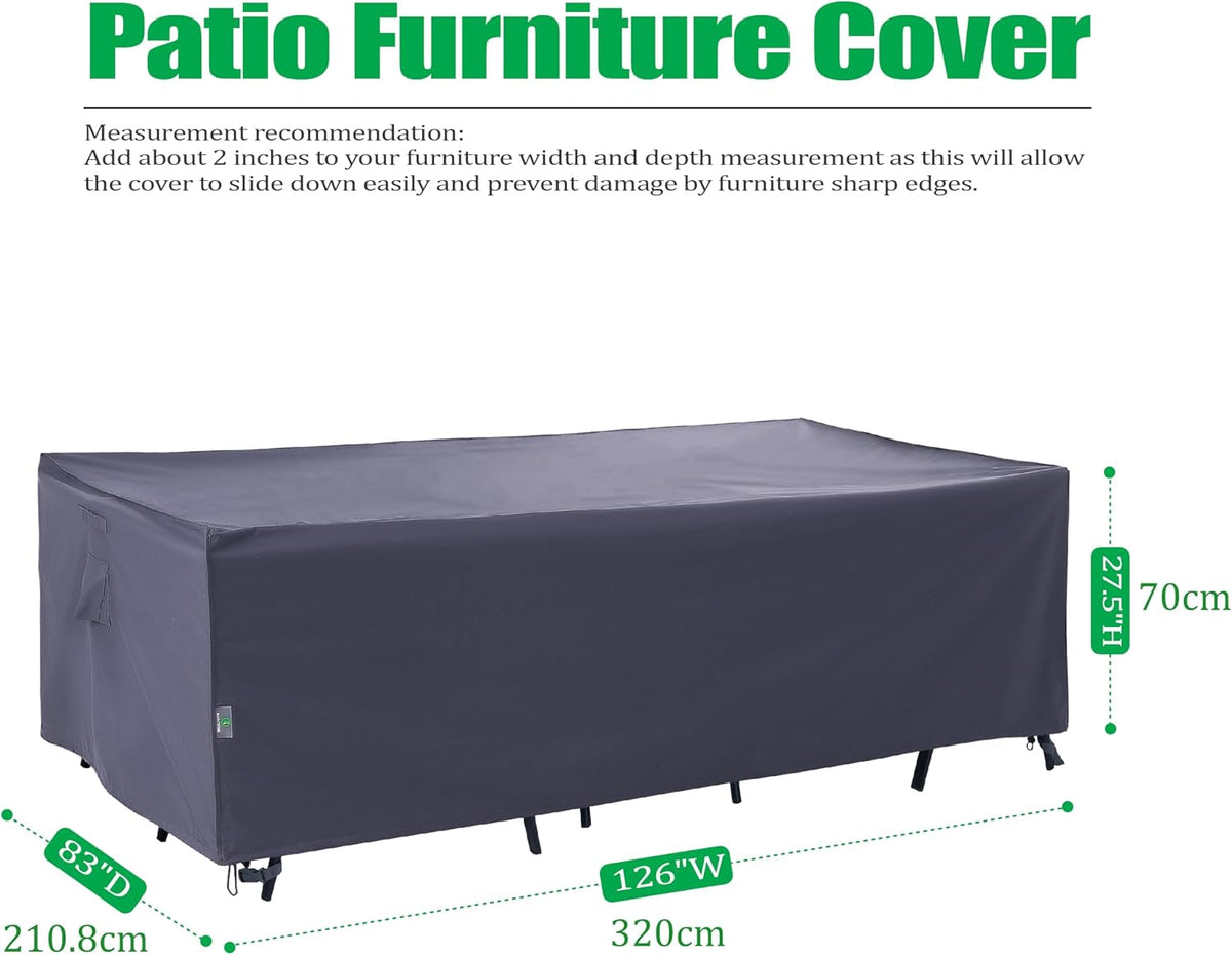 F&J Outdoors Large Patio Furniture Covers, Grey, 126"W x 83"D x 27.5"H
