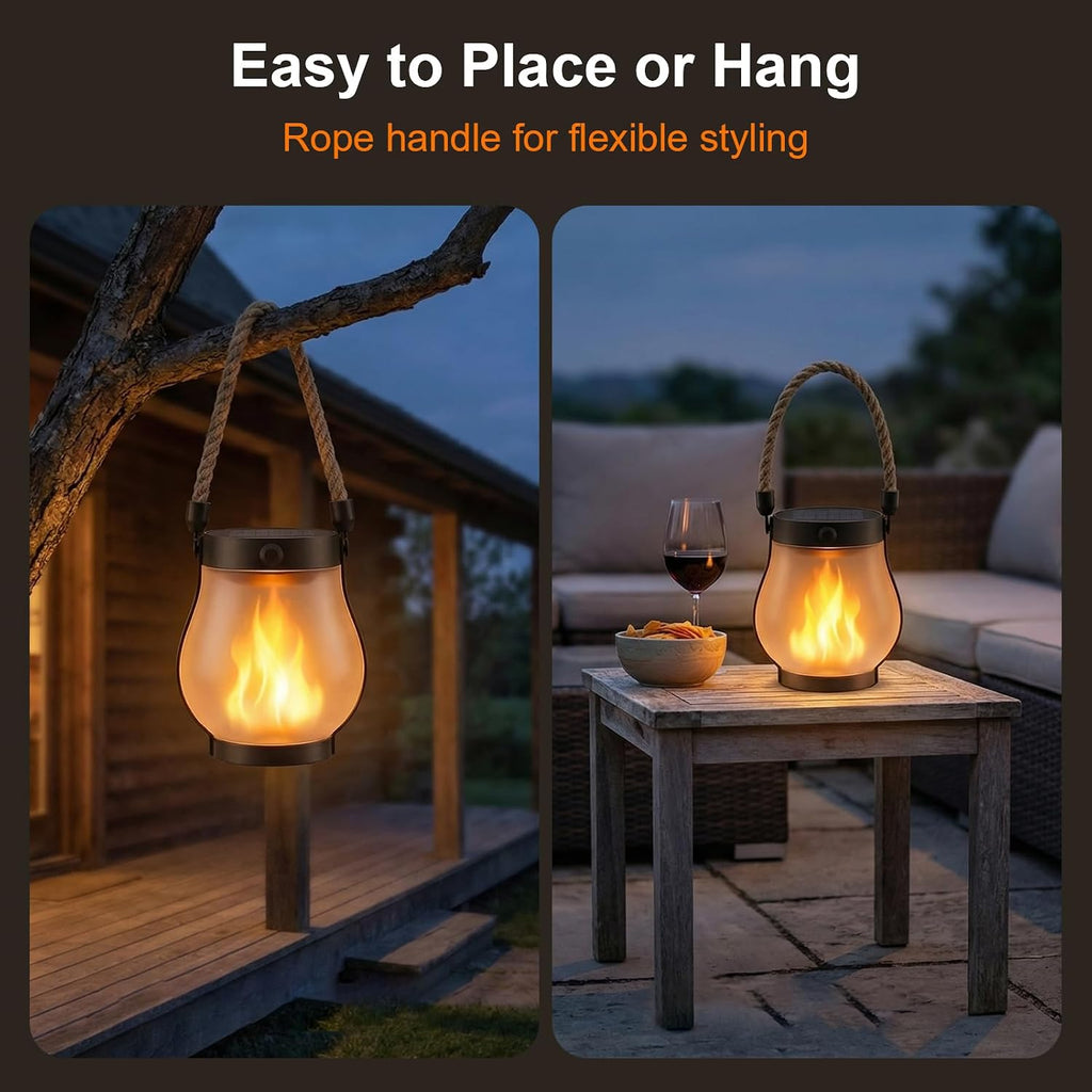 Solar Lanterns Outdoor Waterproof 4-Pack, 2nd Gen Flickering Flame Effect
