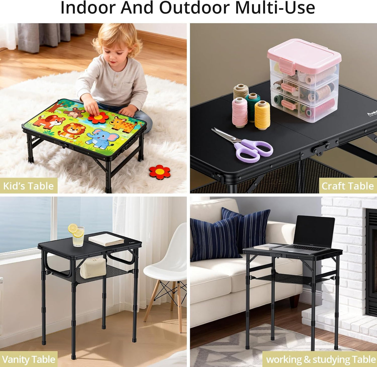 Anbte 2 ft Small Folding Table, 3 Adjustable Height for Camping, 23" X 16"