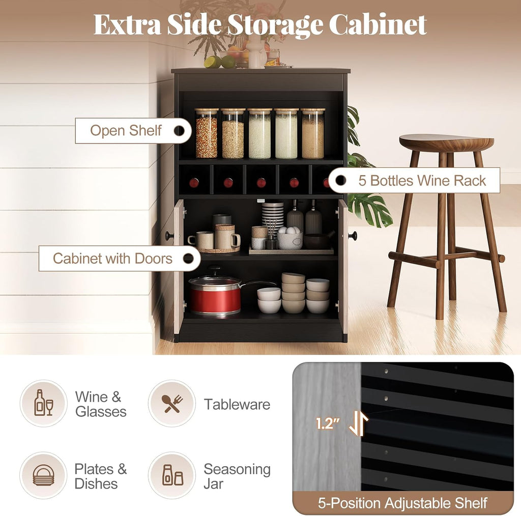 COSTWAY 48" Bar Table with Storage Cabinet & Wine Rack, Home Dining Table