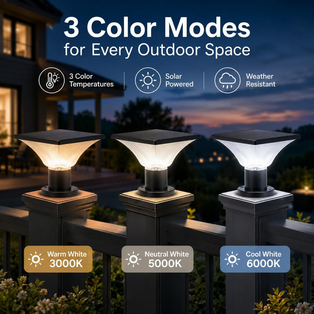 Solar Post Cap Lights Outdoor,Dusk to Dawn Auto On/Off Solar Powered Post Lights Fits Most Posts (2 Pack)