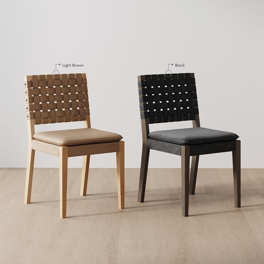 Nathan James Cohen 19 in. Wood Dining Chair, Mid-Century Modern Upholstered Side Chair with Hand Woven Faux Suede Backrest, Black