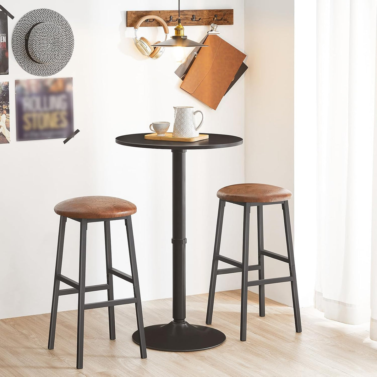 HOOBRO Round Bar Table, 35" Tall Pub Table, with Non-Slip Base for Narrow Space, Bar Height Table for Kitchen, Easy to Assemble, Black BB57BT01