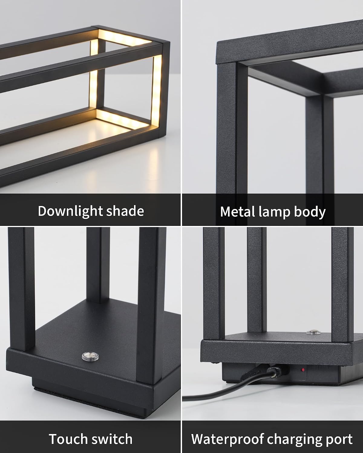 PUSU Cordless Waterproof Table Lamps Set of 2, Black LED Outdoor Desk Lamp