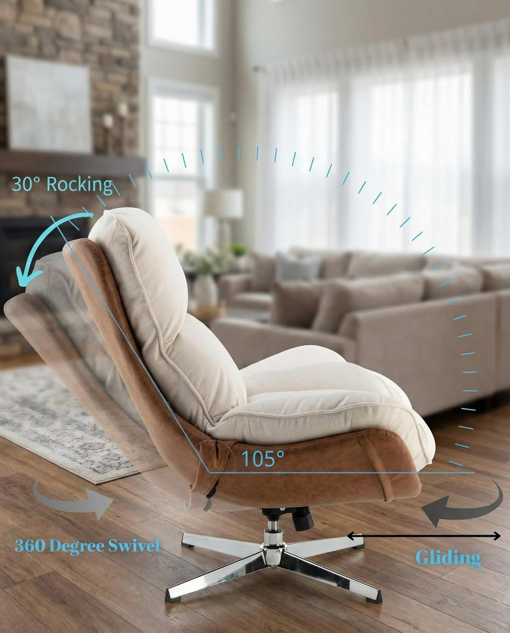 LukeAlon Set of 2 Linen Swivel Lounge Chair, Beige