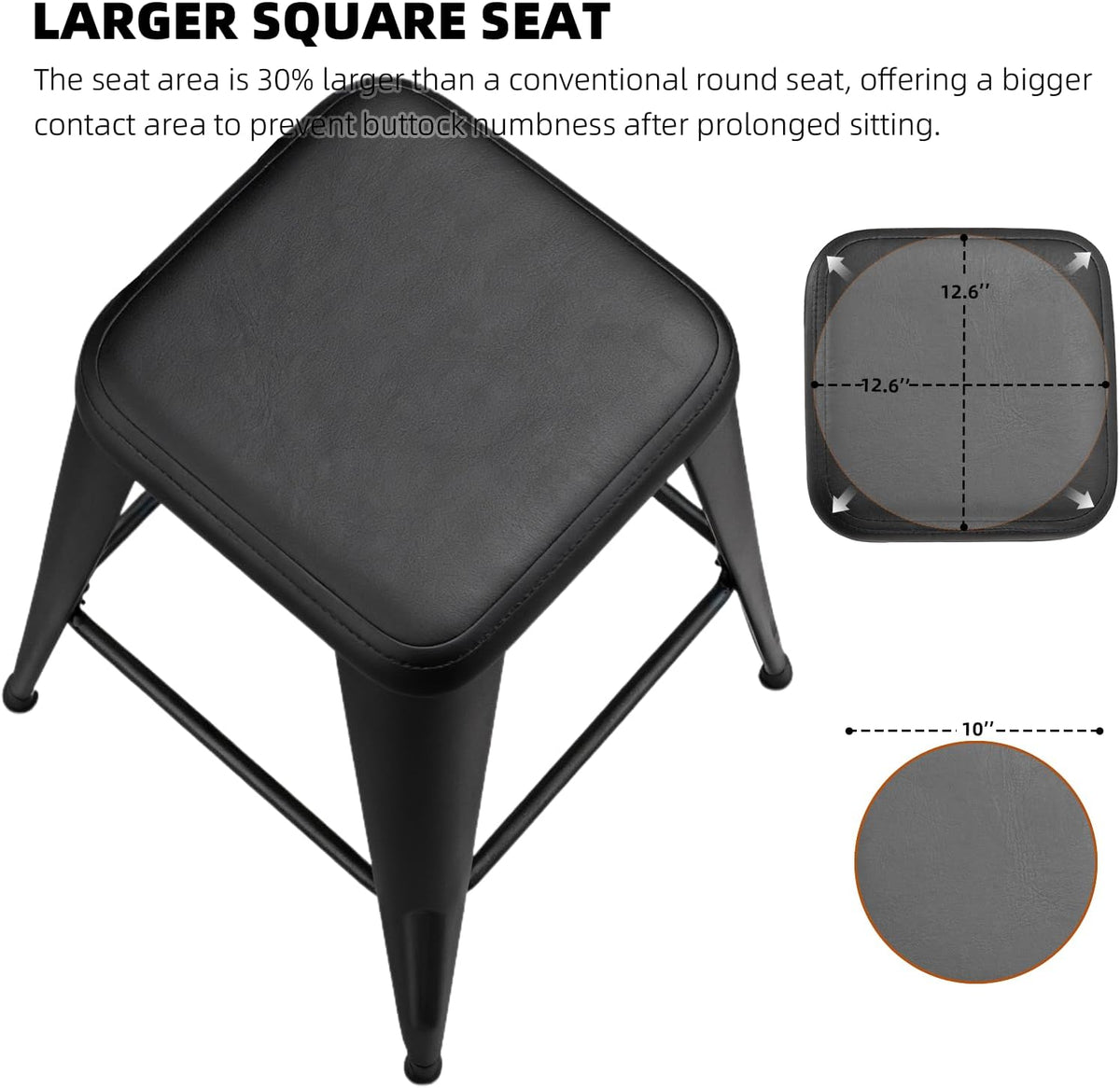Bar Stools Set of 4, 26" Counter Height Bar Stools Backless, Upholstered Bar Stools with Metal Legs for Kitchen Island, Study Room, Cafe, Black