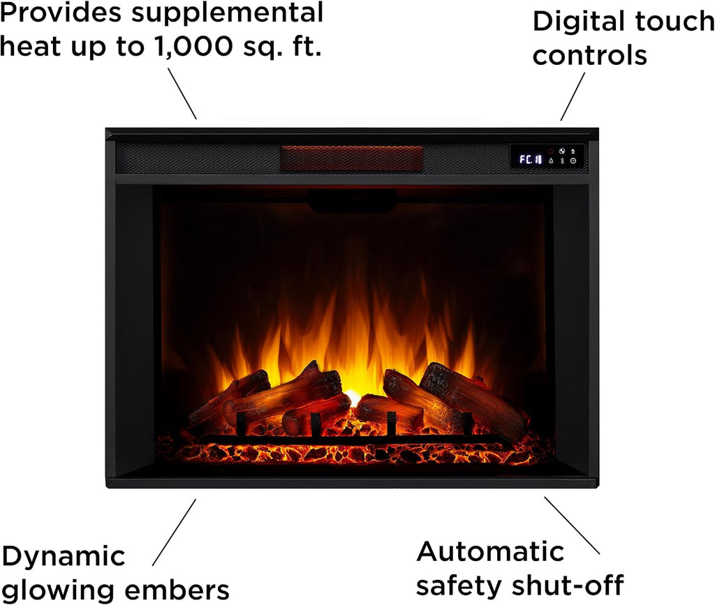 Real Flame Brooks 64” Grand Electric Fireplace with Mantel for Living Room or Bedroom, Replaceable Fireplace Insert Heater, Realistic Log and Flame Effect, Remote Control, Timer (Classic White Oak).