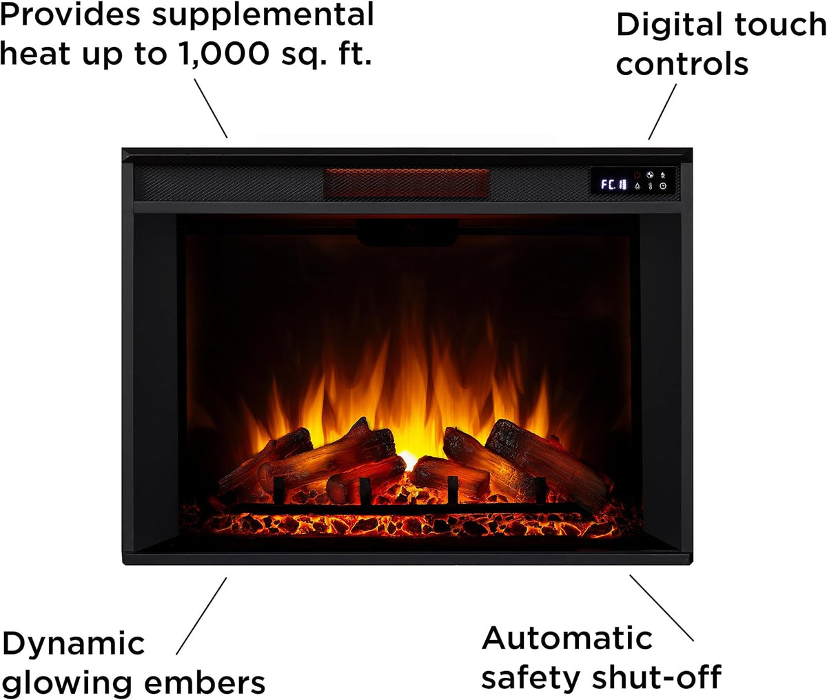 Real Flame Brooks 64” Grand Electric Fireplace with Mantel for Living Room or Bedroom, Replaceable Fireplace Insert Heater, Realistic Log and Flame Effect, Remote Control, Timer (Classic White Oak).
