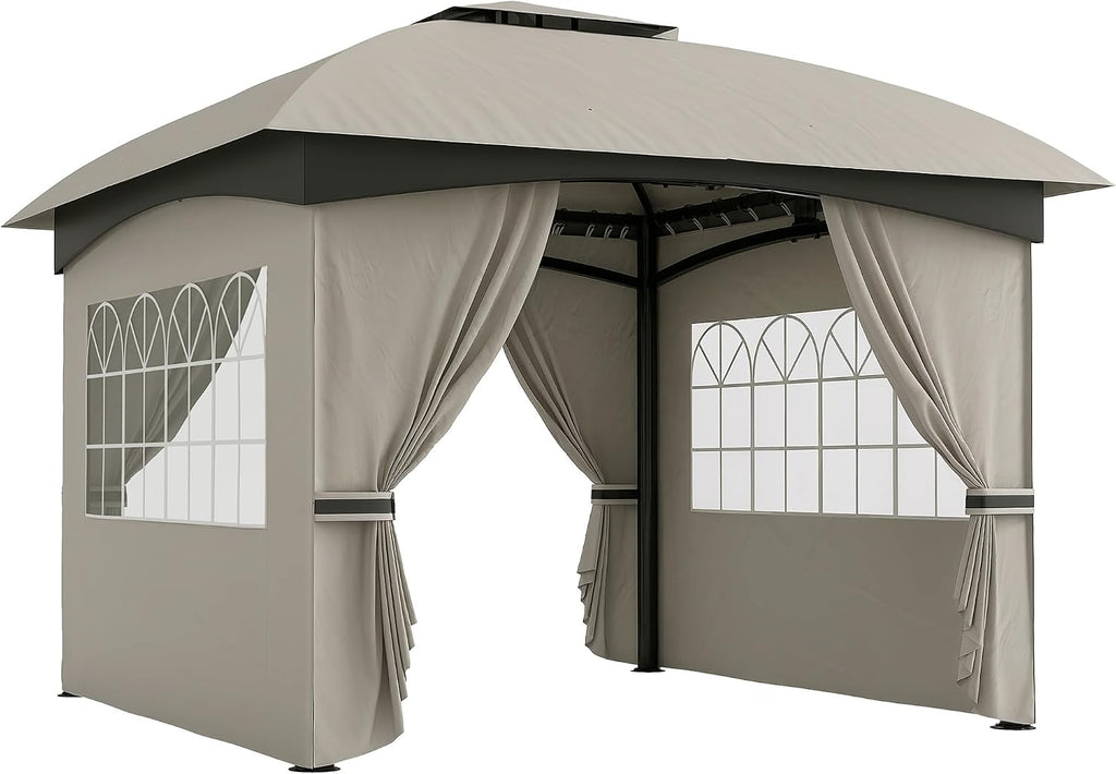 Outsunny 11' x 11' Outdoor Gazebo UV Protected with Curtains Light Gray