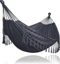 SUNCREAT Hammocks for Outside 2 Person Heavy Duty, Dark Gray with Tassels
