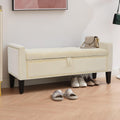 Storage Ottoman Bench, Velvet Upholstered Footstool, Beige