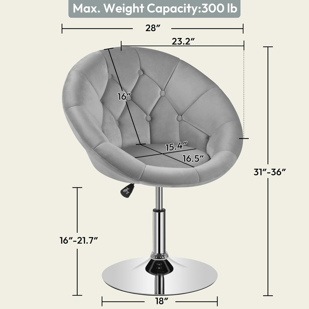 Yaheetech Adjustable Swivel Vanity Chair, Velvet Vanity Chair, Gray