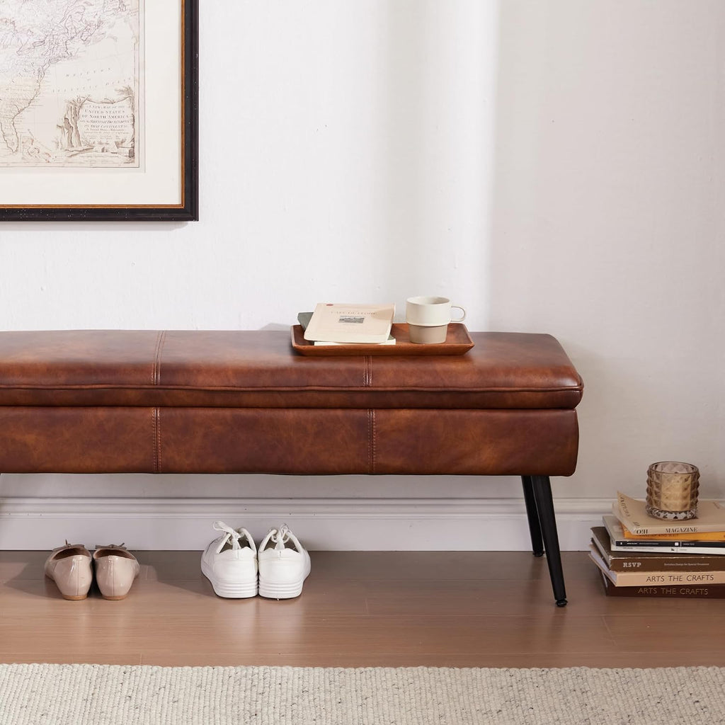 Ottoman with Storage Bench, Upholstered Large Entry Bench Brown