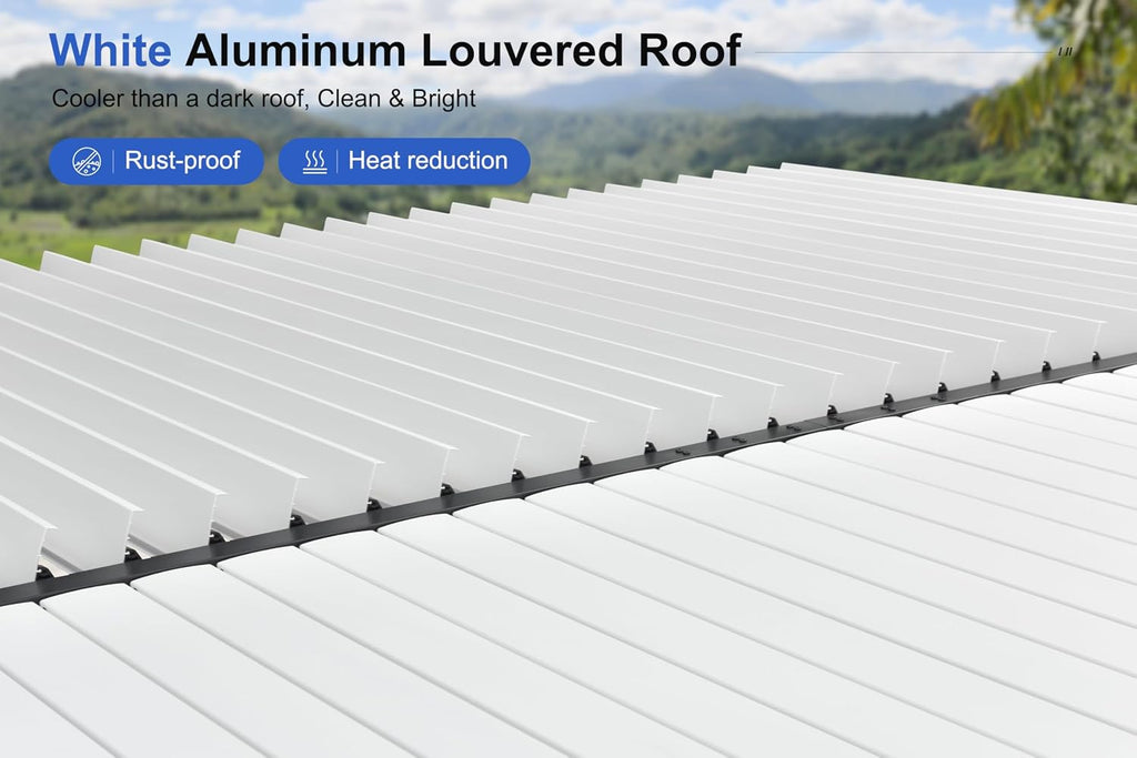 PURPLE LEAF Louvered Pergola 11' x 23' Large White Roof Aluminum Frame