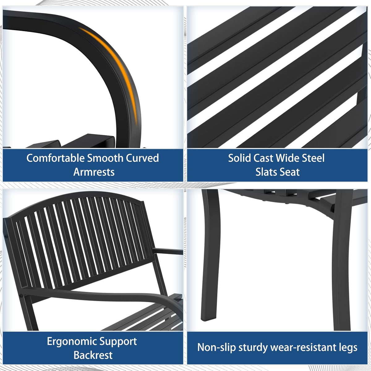 Outdoor Bench Garden Bench, Weatherproof Anti-Rust Heavy-Duty Outside Benches Clearance, Wrought Iron Metal Bench for Front Porch, Patio, Park