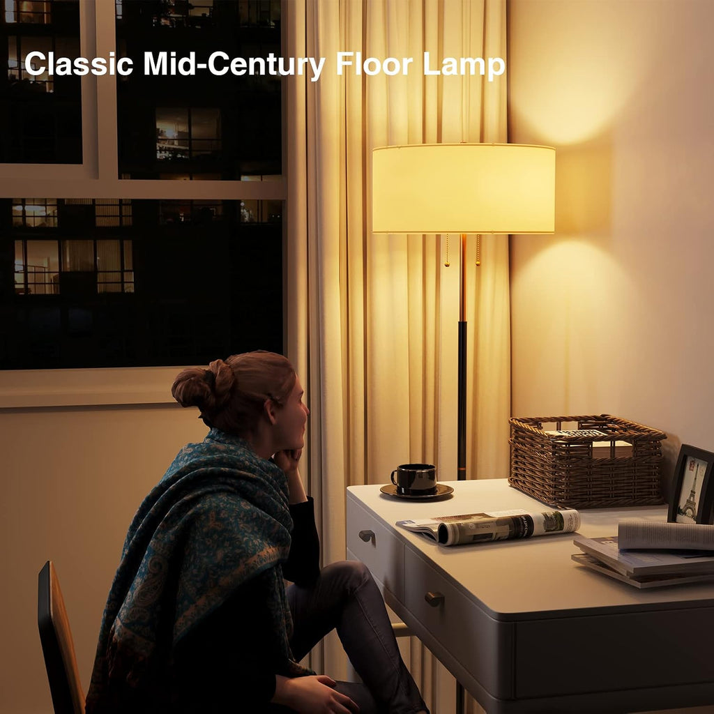 2-Light 3 Color Temperature Mid Century Floor Lamp for Living Room