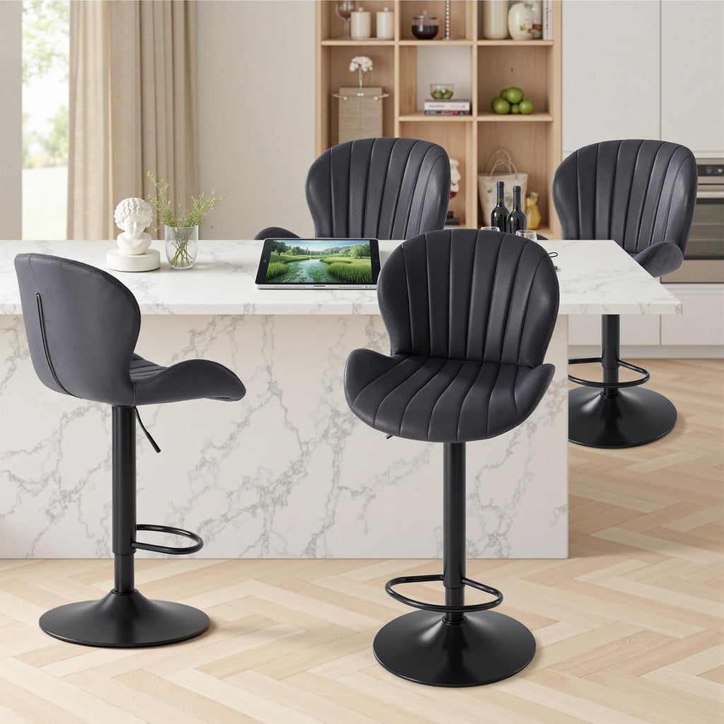 Sweetcrispy Bar Stools Set of 4, Swivel Adjustable Height Fabric Bar Chair