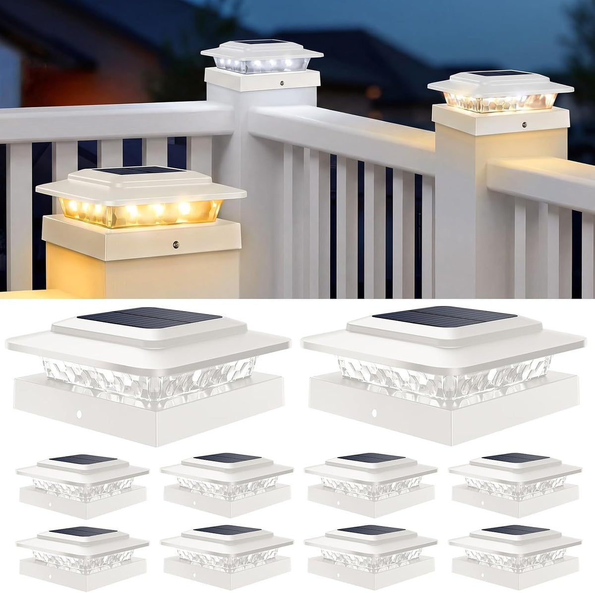 kolpop Solar Post Cap Lights Outdoor 10 Pack, 3 Color Temps&2 Brightness