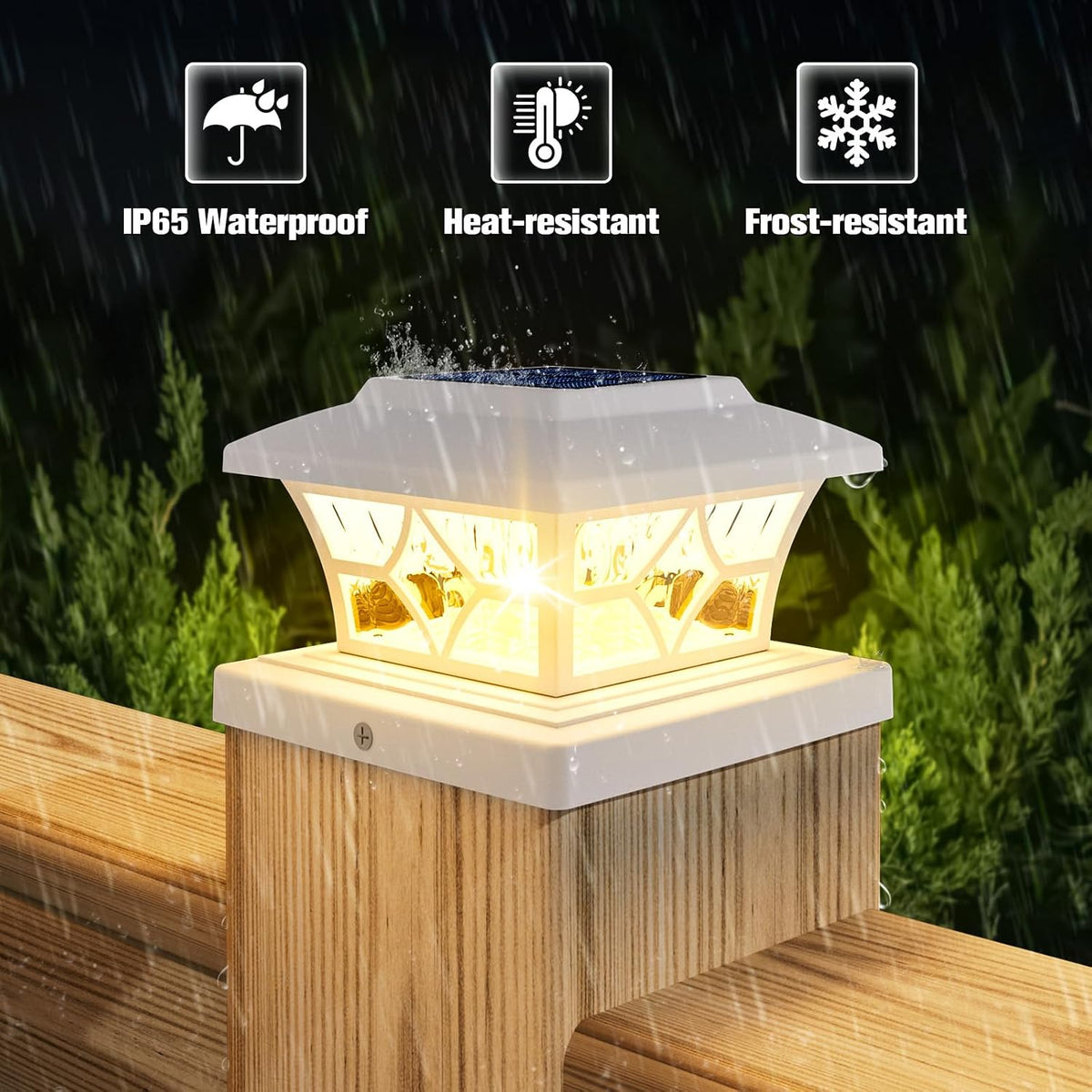 VOLISUN Solar Fence Post Cap Lights, Cool/Warm Modes Outdoor 4Pack, White