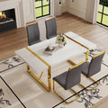 Modern Dining Table Set for 4, 55'' Dining Room Table Set with 4 Faux Leather Chairs, White Wood Tabletop with Gold Metal Legs, Suitable for Small Space
